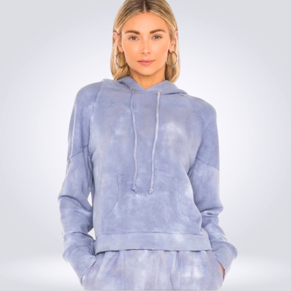 Love Shack Fancy Anarosa Hoodie Sweater in Washed Denim Tie-Dye Women's Size L